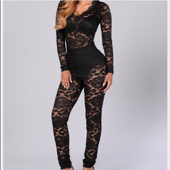 fashion nova black lace jumpsuit